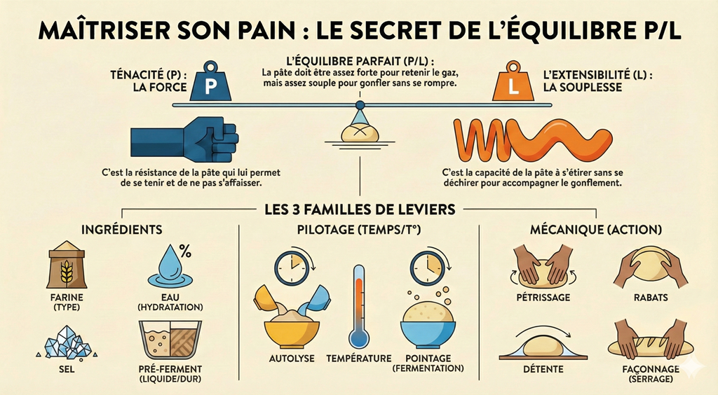 Infographie montrant l'équilibre P/L et les leviers de contrôle de la pâte à pain